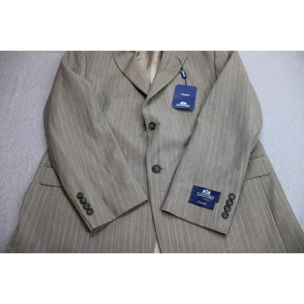 Stafford Blazer Mens 44R Pinstriped 100% Wool 2-Button Lined Single Breasted NWT